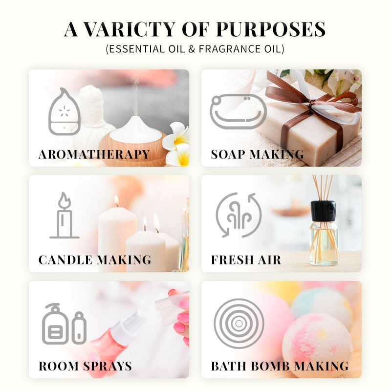 100ML Essential Oils for Diffuser Humidifier Aroma Oil Vanilla Eucalyptus Jasmine Rose Lavender Rosemary Peppermint Tea Tree - Promo Pro Store
