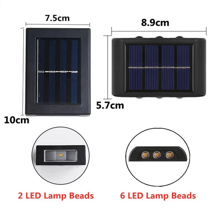 6 LED Solar Lights Outdoor Waterproof Up and Down Luminous Lighting Wall Lamp Garden Decor Stairs Fence Balcony Sunlight Lamps - Promo Pro Store