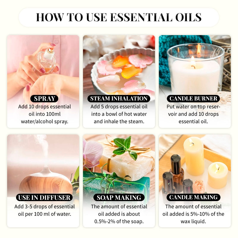 100ML Essential Oils for Diffuser Humidifier Aroma Oil Vanilla Eucalyptus Jasmine Rose Lavender Rosemary Peppermint Tea Tree - Promo Pro Store
