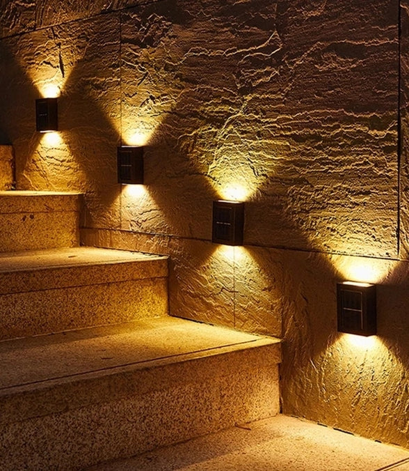 6 LED Solar Lights Outdoor Waterproof Up and Down Luminous Lighting Wall Lamp Garden Decor Stairs Fence Balcony Sunlight Lamps - Promo Pro Store